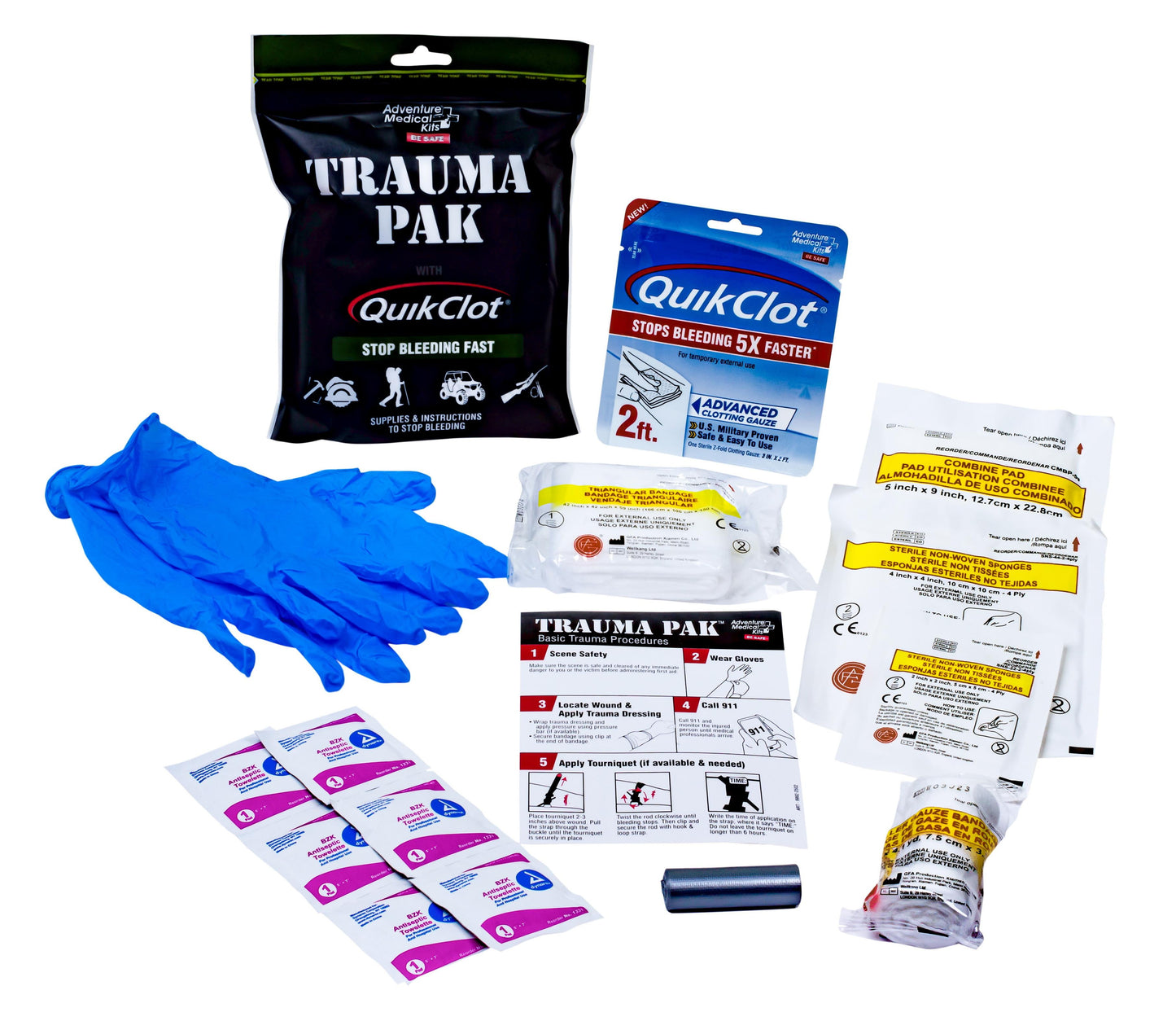 Trauma Pak First Aid Kit with Quikclot, 14 Piece