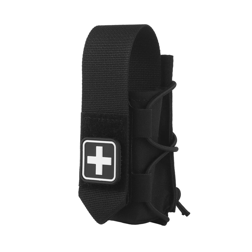 MOLLE Tourniquet Holder IFAK TQ Holder Tactical Medical Pouch Holster First Aid Kit Cross Patch/Bungee Cord with Tourniquet