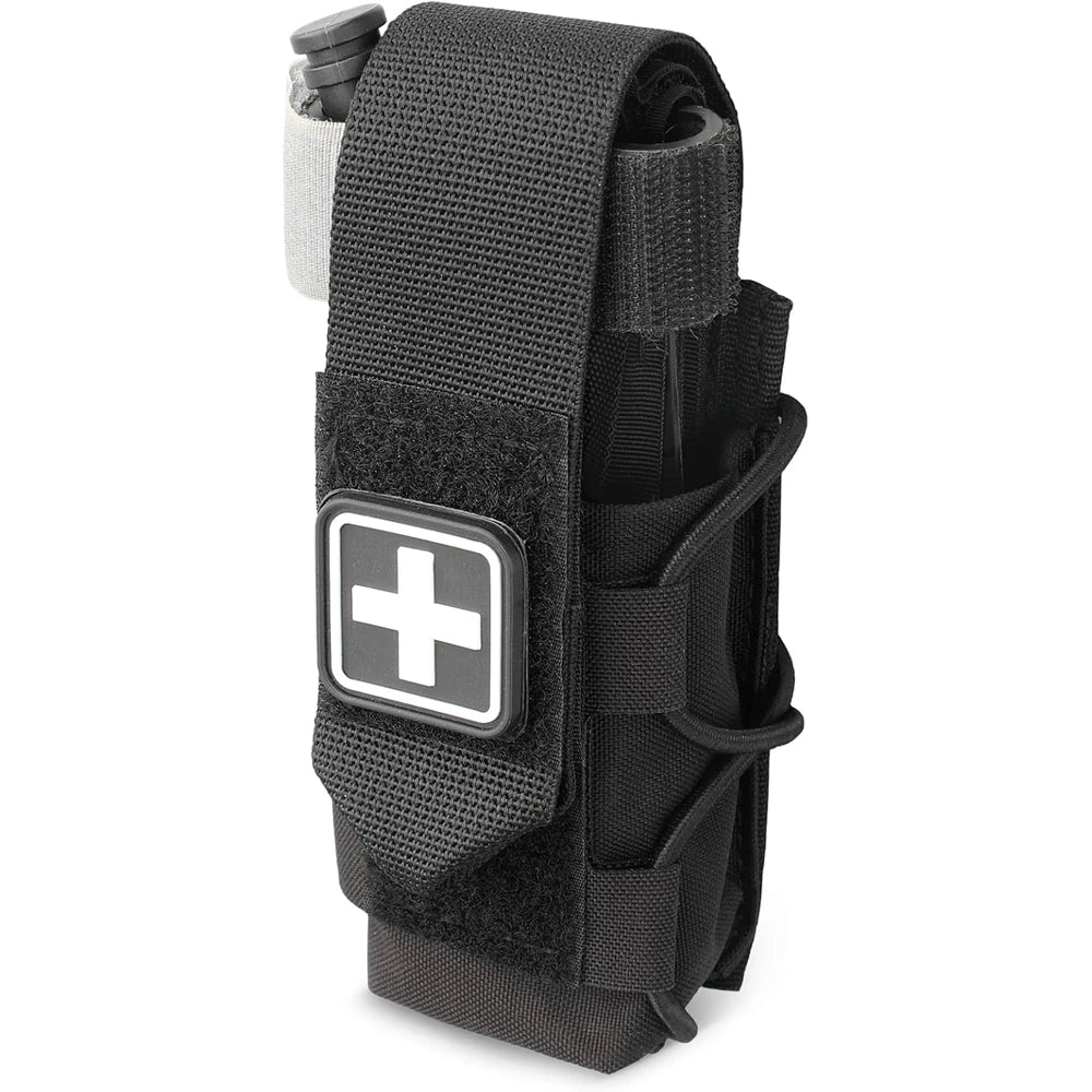 MOLLE Tourniquet Holder IFAK TQ Holder Tactical Medical Pouch Holster First Aid Kit Cross Patch/Bungee Cord with Tourniquet