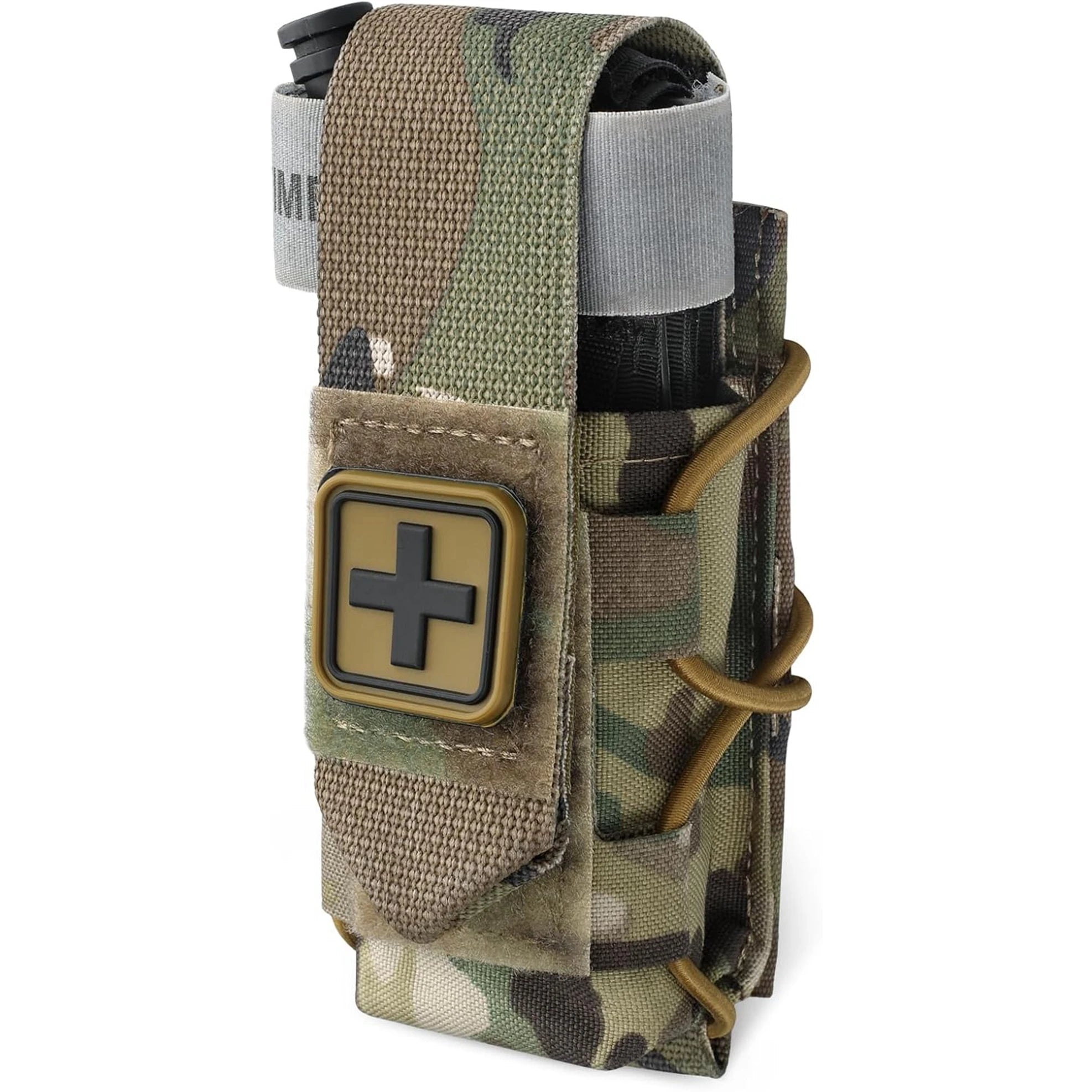 MOLLE Tourniquet Holder IFAK TQ Holder Tactical Medical Pouch Holster First Aid Kit Cross Patch/Bungee Cord with Tourniquet