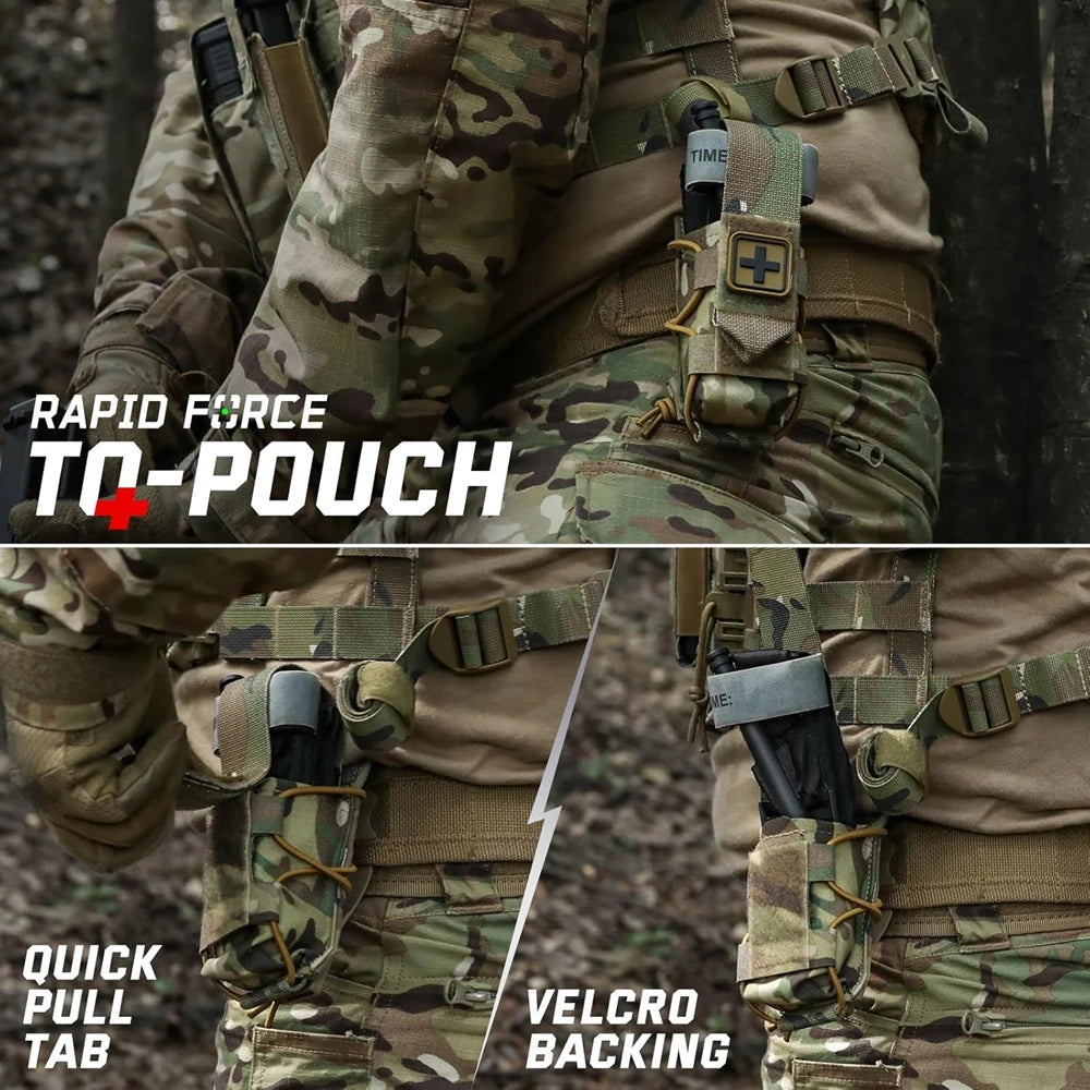 MOLLE Tourniquet Holder IFAK TQ Holder Tactical Medical Pouch Holster First Aid Kit Cross Patch/Bungee Cord with Tourniquet